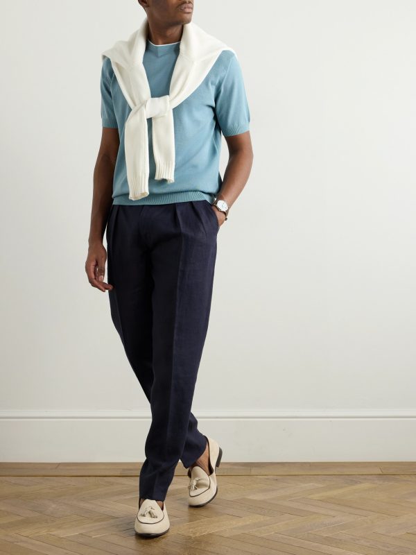 Slim-Fit Straight-Leg Pleated Garment-Dyed Linen Trousers - OU Slim-Fit Straight-Leg Pleated Garment-Dyed Linen Trousers - OU