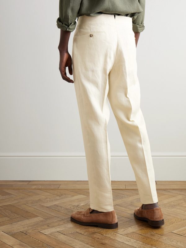 Tapered Pleated Linen Trousers - BK
