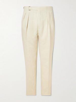 Tapered Pleated Linen Trousers