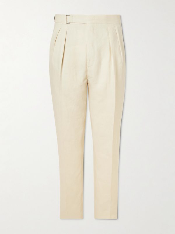 Tapered Pleated Linen Trousers