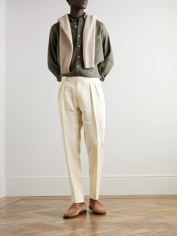 Tapered Pleated Linen Trousers - OU