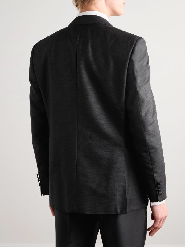Slim-Fit Satin-Trimmed Slubbed Wool and Silk-Blend Tuxedo Jacket - BK Slim-Fit Satin-Trimmed Slubbed Wool and Silk-Blend Tuxedo Jacket - BK
