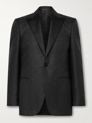 Slim-Fit Satin-Trimmed Slubbed Wool and Silk-Blend Tuxedo Jacket Slim-Fit Satin-Trimmed Slubbed Wool and Silk-Blend Tuxedo Jacket