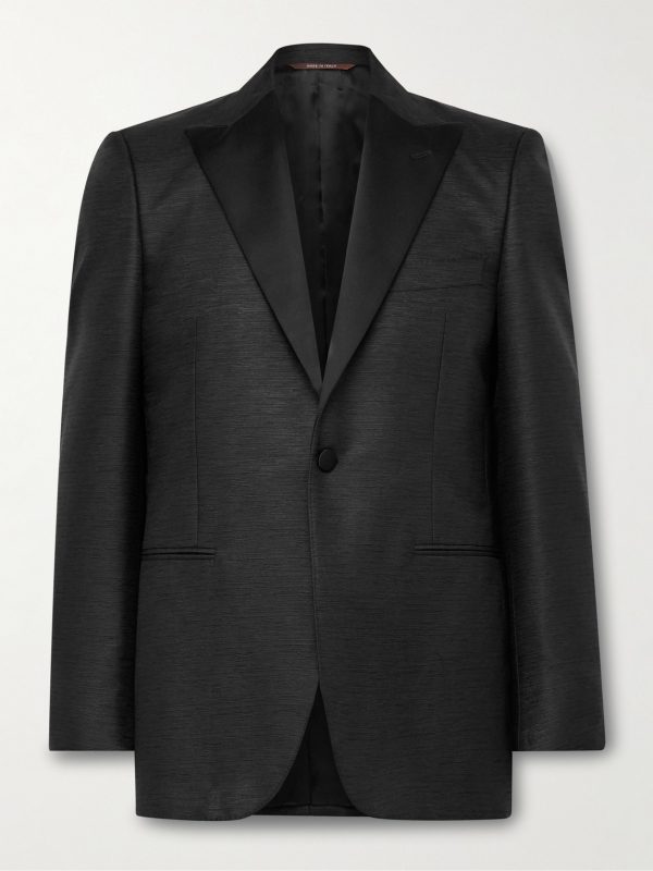 Slim-Fit Satin-Trimmed Slubbed Wool and Silk-Blend Tuxedo Jacket Slim-Fit Satin-Trimmed Slubbed Wool and Silk-Blend Tuxedo Jacket