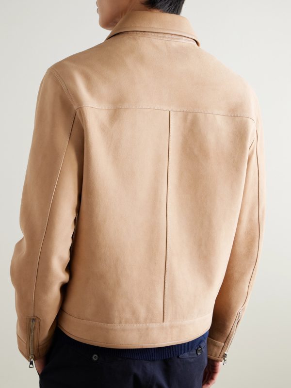 Panelled Leather-Trimmed Suede Jacket - BK Panelled Leather-Trimmed Suede Jacket - BK