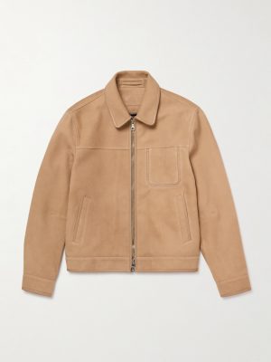Panelled Leather-Trimmed Suede Jacket