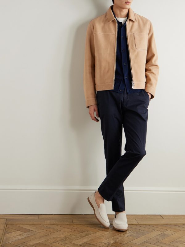 Panelled Leather-Trimmed Suede Jacket - OU Panelled Leather-Trimmed Suede Jacket - OU