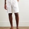 Straight-Leg Herringbone Striped Silk-Seersucker Shorts - FR Straight-Leg Herringbone Striped Silk-Seersucker Shorts - FR