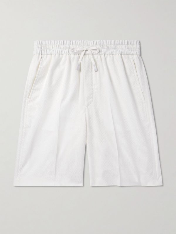 Straight-Leg Herringbone Striped Silk-Seersucker Shorts Straight-Leg Herringbone Striped Silk-Seersucker Shorts