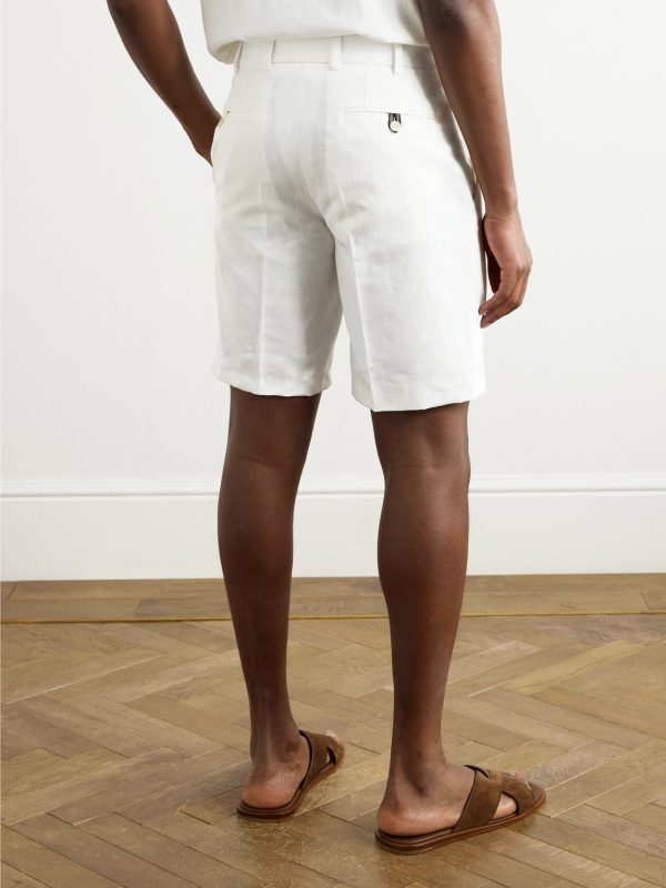 Pienza Slim-Fit Straight-Leg Pleated Linen and Cotton-Blend Twill Shorts - BK Pienza Slim-Fit Straight-Leg Pleated Linen and Cotton-Blend Twill Shorts - BK