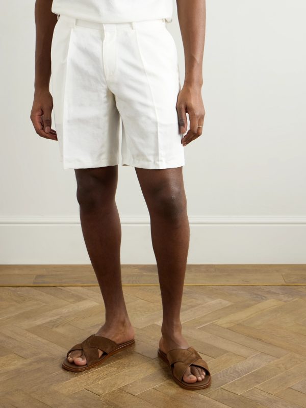 Pienza Slim-Fit Straight-Leg Pleated Linen and Cotton-Blend Twill Shorts - FR Pienza Slim-Fit Straight-Leg Pleated Linen and Cotton-Blend Twill Shorts - FR