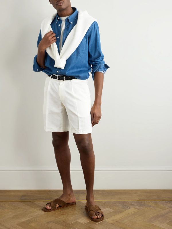 Pienza Slim-Fit Straight-Leg Pleated Linen and Cotton-Blend Twill Shorts - OU Pienza Slim-Fit Straight-Leg Pleated Linen and Cotton-Blend Twill Shorts - OU