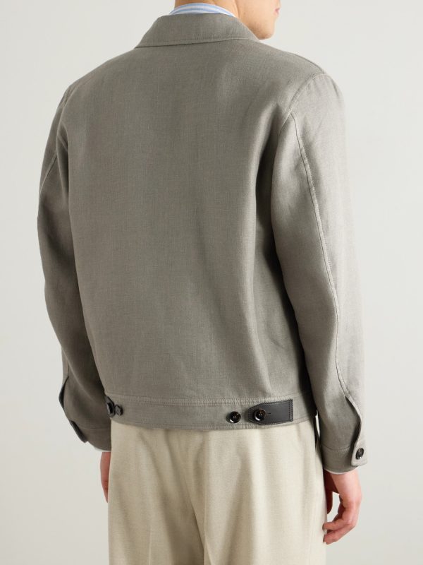 Linen-Blend Bomber Jacket - BK Linen-Blend Bomber Jacket - BK