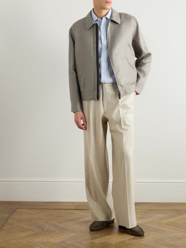 Linen-Blend Bomber Jacket - OU Linen-Blend Bomber Jacket - OU
