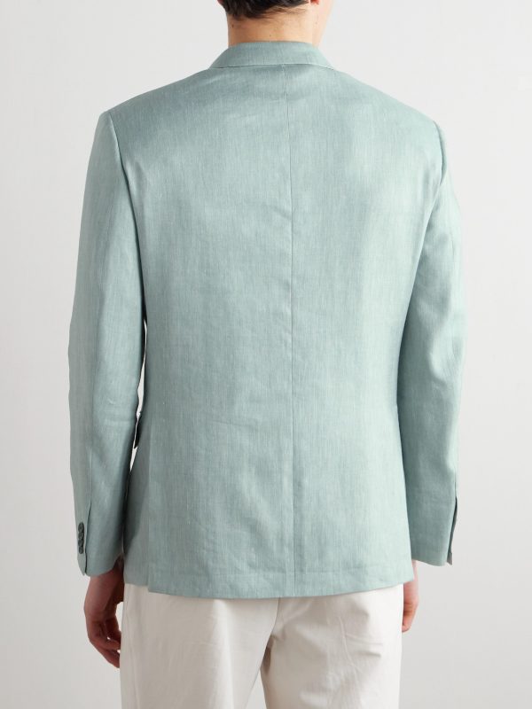 Double-Breasted Herringbone Linen, Wool and Silk-Blend Suit Jacket - BK Double-Breasted Herringbone Linen, Wool and Silk-Blend Suit Jacket - BK