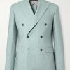 Double-Breasted Herringbone Linen, Wool and Silk-Blend Suit Jacket Double-Breasted Herringbone Linen, Wool and Silk-Blend Suit Jacket
