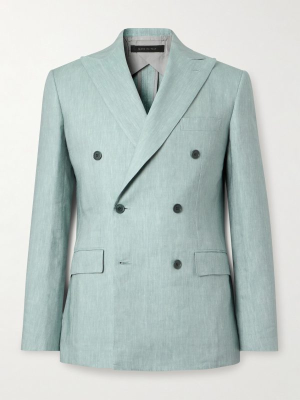 Double-Breasted Herringbone Linen, Wool and Silk-Blend Suit Jacket Double-Breasted Herringbone Linen, Wool and Silk-Blend Suit Jacket