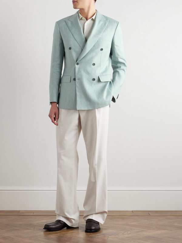 Double-Breasted Herringbone Linen, Wool and Silk-Blend Suit Jacket - OU Double-Breasted Herringbone Linen, Wool and Silk-Blend Suit Jacket - OU
