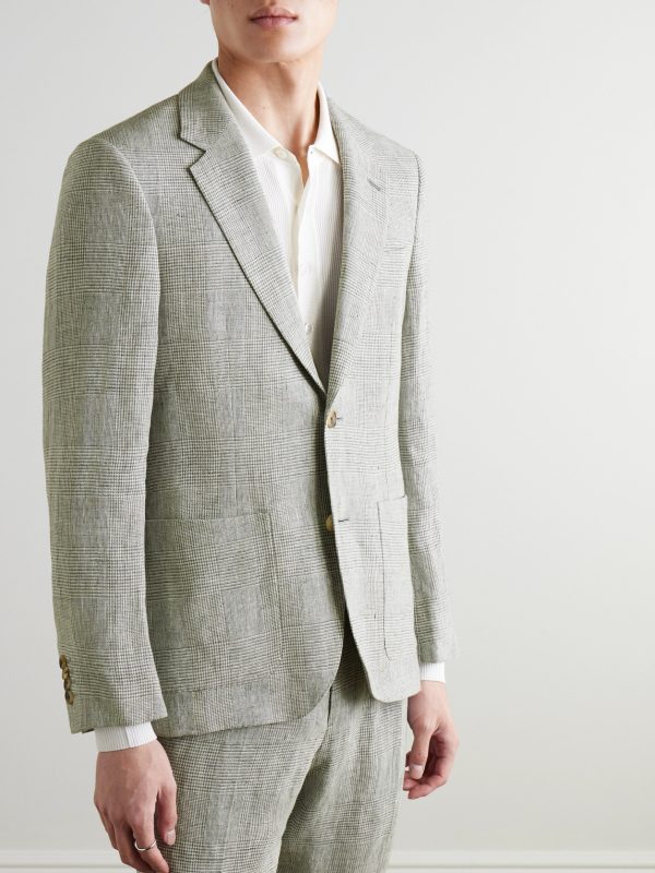Prince of Wales Checked Linen Suit Jacket - FR Prince of Wales Checked Linen Suit Jacket - FR