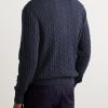Slim-Fit Suede-Trimmed Cable-Knit Baby Cashmere Half-Zip Sweater - BK Slim-Fit Suede-Trimmed Cable-Knit Baby Cashmere Half-Zip Sweater - BK
