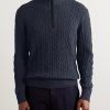 Slim-Fit Suede-Trimmed Cable-Knit Baby Cashmere Half-Zip Sweater - FR Slim-Fit Suede-Trimmed Cable-Knit Baby Cashmere Half-Zip Sweater - FR