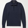 Slim-Fit Suede-Trimmed Cable-Knit Baby Cashmere Half-Zip Sweater Slim-Fit Suede-Trimmed Cable-Knit Baby Cashmere Half-Zip Sweater