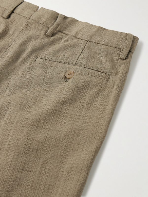Straight-Leg Pleated Textured-Cotton Trousers - CU Straight-Leg Pleated Textured-Cotton Trousers - CU