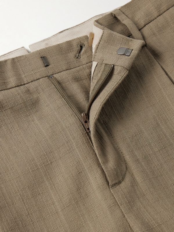 Straight-Leg Pleated Textured-Cotton Trousers - E1 Straight-Leg Pleated Textured-Cotton Trousers - E1