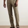 Straight-Leg Pleated Textured-Cotton Trousers - FR Straight-Leg Pleated Textured-Cotton Trousers - FR