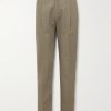 Straight-Leg Pleated Textured-Cotton Trousers Straight-Leg Pleated Textured-Cotton Trousers