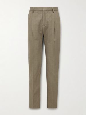 Straight-Leg Pleated Textured-Cotton Trousers Straight-Leg Pleated Textured-Cotton Trousers