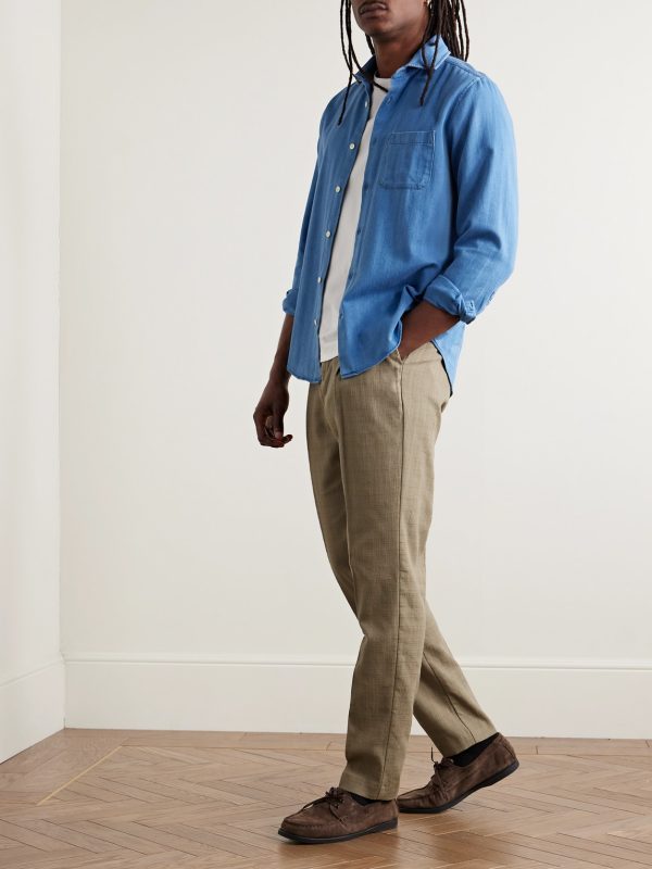 Straight-Leg Pleated Textured-Cotton Trousers - OU Straight-Leg Pleated Textured-Cotton Trousers - OU