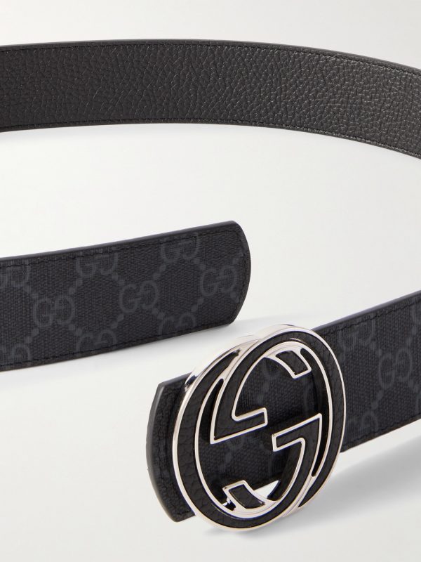 4cm Reversible Monogrammed Coated-Canvas and Leather Belt - E1