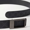 3.5cm Reversible Monogrammed Coated-Canvas and Leather Belt - E1
