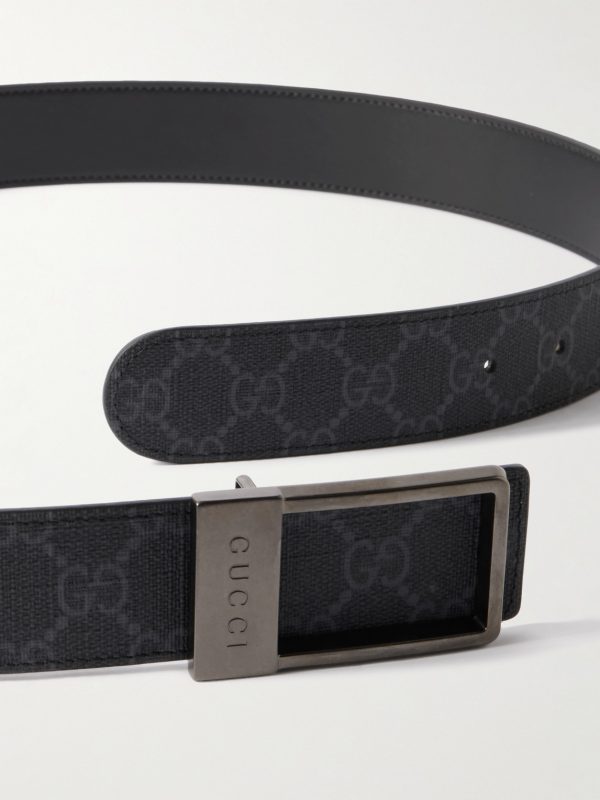3.5cm Reversible Monogrammed Coated-Canvas and Leather Belt - E1