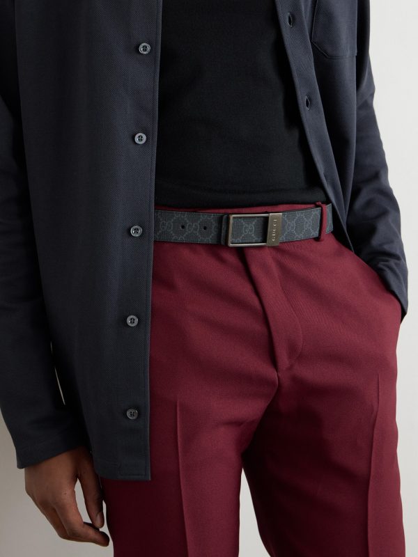 3.5cm Reversible Monogrammed Coated-Canvas and Leather Belt - FR