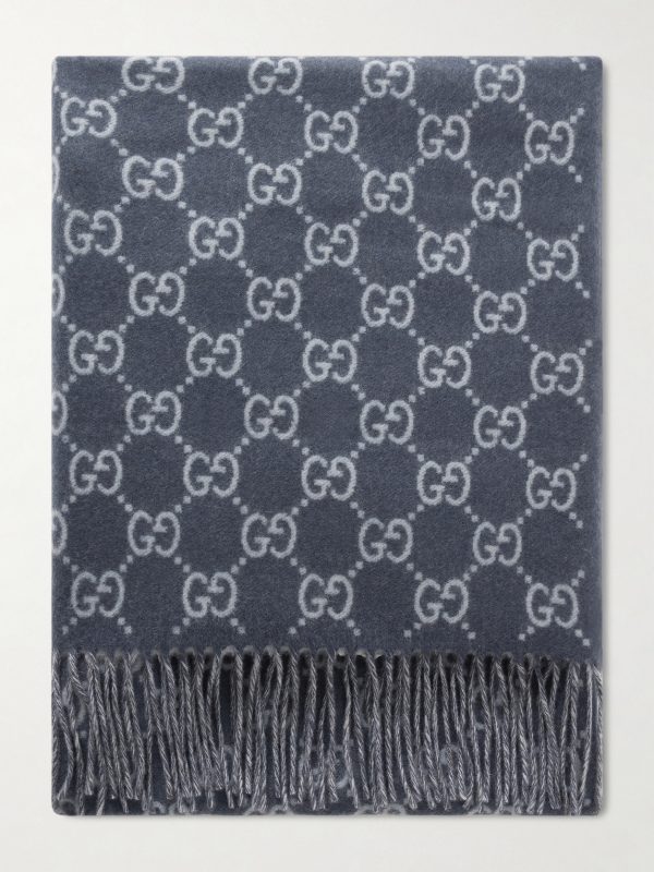 Fringed Logo-Jacquard Cashmere Scarf
