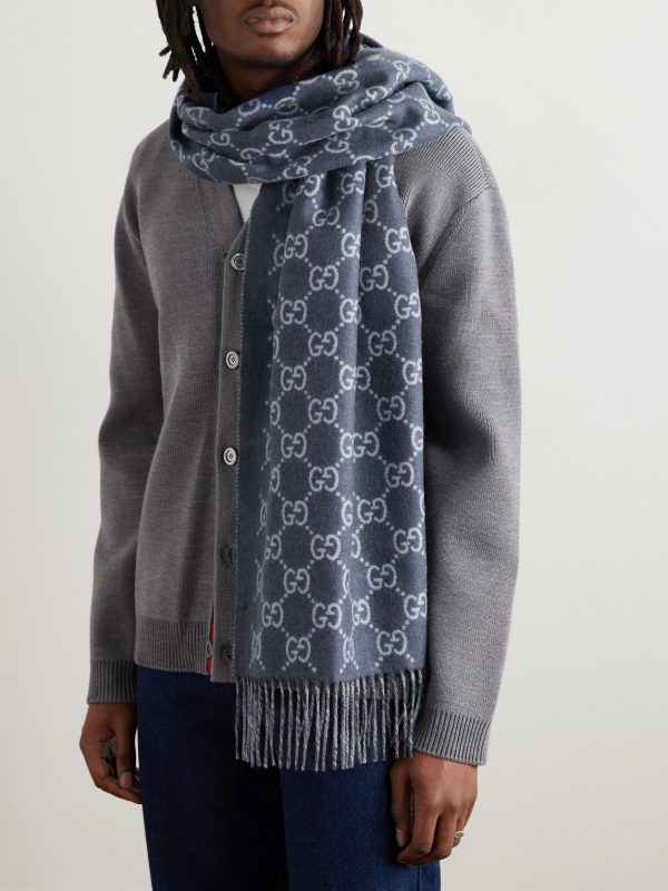 Fringed Logo-Jacquard Cashmere Scarf - OU