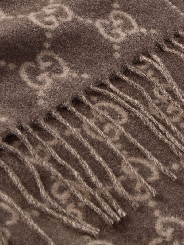 Fringed Logo-Jacquard Cashmere Scarf - CU Fringed Logo-Jacquard Cashmere Scarf - CU