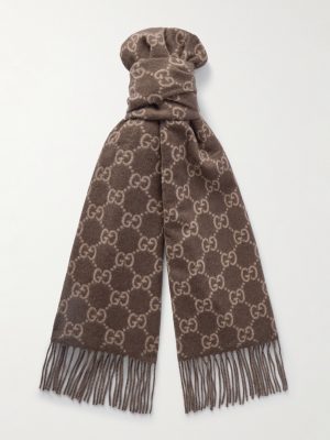 Fringed Logo-Jacquard Cashmere Scarf Fringed Logo-Jacquard Cashmere Scarf