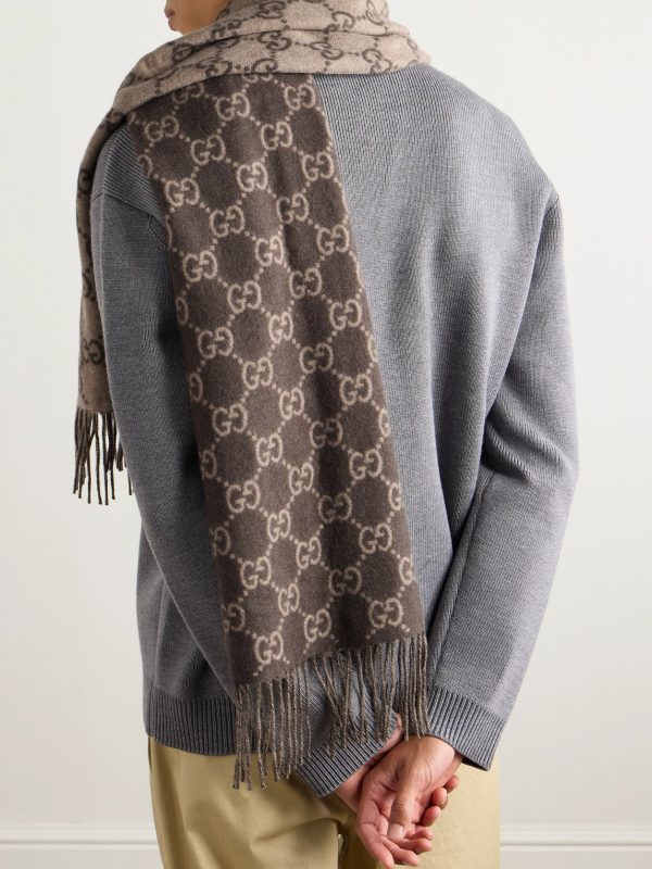 Fringed Logo-Jacquard Cashmere Scarf - OU Fringed Logo-Jacquard Cashmere Scarf - OU