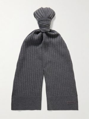 Logo-Appliquéd Ribbed Wool Scarf Logo-Appliquéd Ribbed Wool Scarf