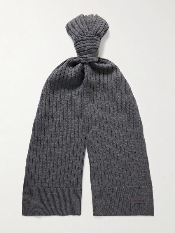 Logo-Appliquéd Ribbed Wool Scarf Logo-Appliquéd Ribbed Wool Scarf