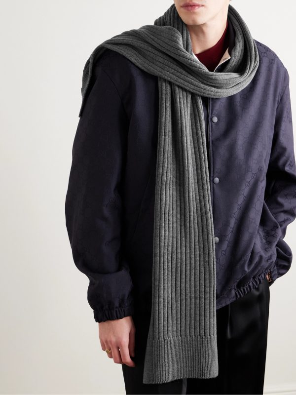 Logo-Appliquéd Ribbed Wool Scarf - OU Logo-Appliquéd Ribbed Wool Scarf - OU