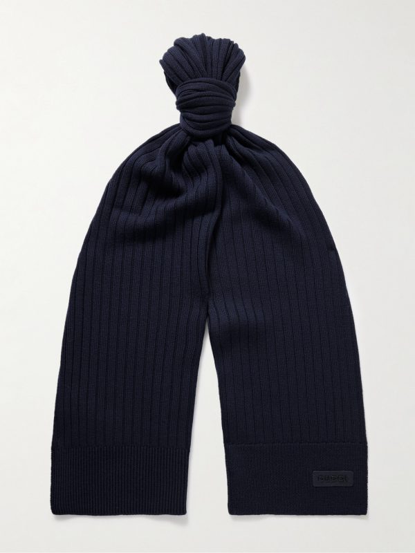 Logo-Appliquéd Ribbed Wool Scarf Logo-Appliquéd Ribbed Wool Scarf