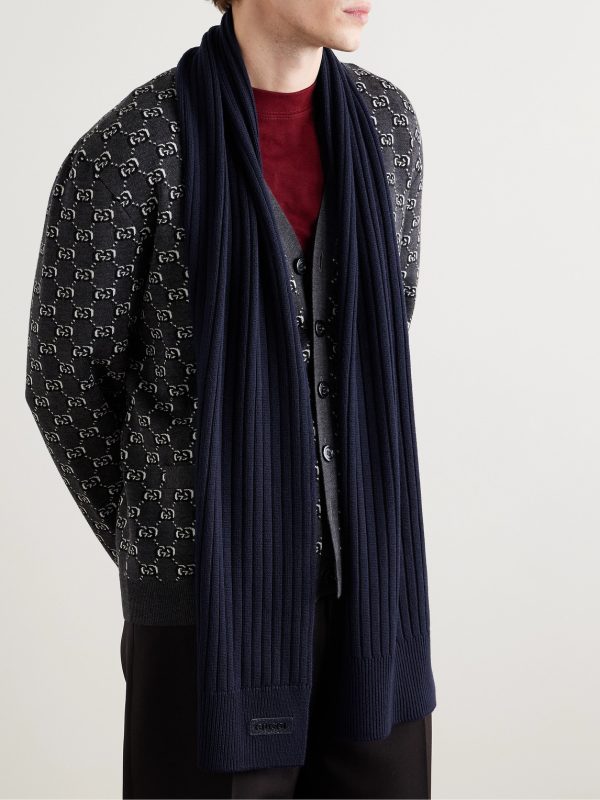 Logo-Appliquéd Ribbed Wool Scarf - OU Logo-Appliquéd Ribbed Wool Scarf - OU