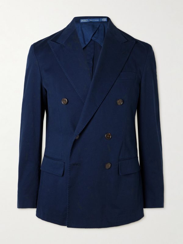 Double-Breasted Cotton-Blend Twill Blazer Double-Breasted Cotton-Blend Twill Blazer