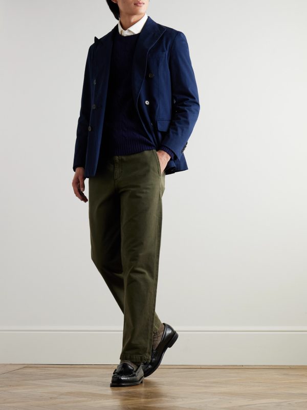 Double-Breasted Cotton-Blend Twill Blazer - OU Double-Breasted Cotton-Blend Twill Blazer - OU