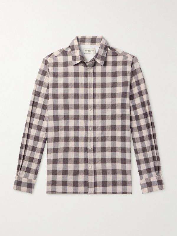 Alex Checked Crinkled Cotton-Blend Shirt Alex Checked Crinkled Cotton-Blend Shirt