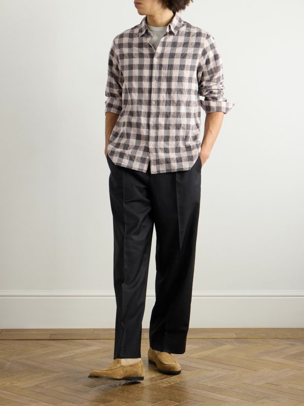 Alex Checked Crinkled Cotton-Blend Shirt - OU Alex Checked Crinkled Cotton-Blend Shirt - OU